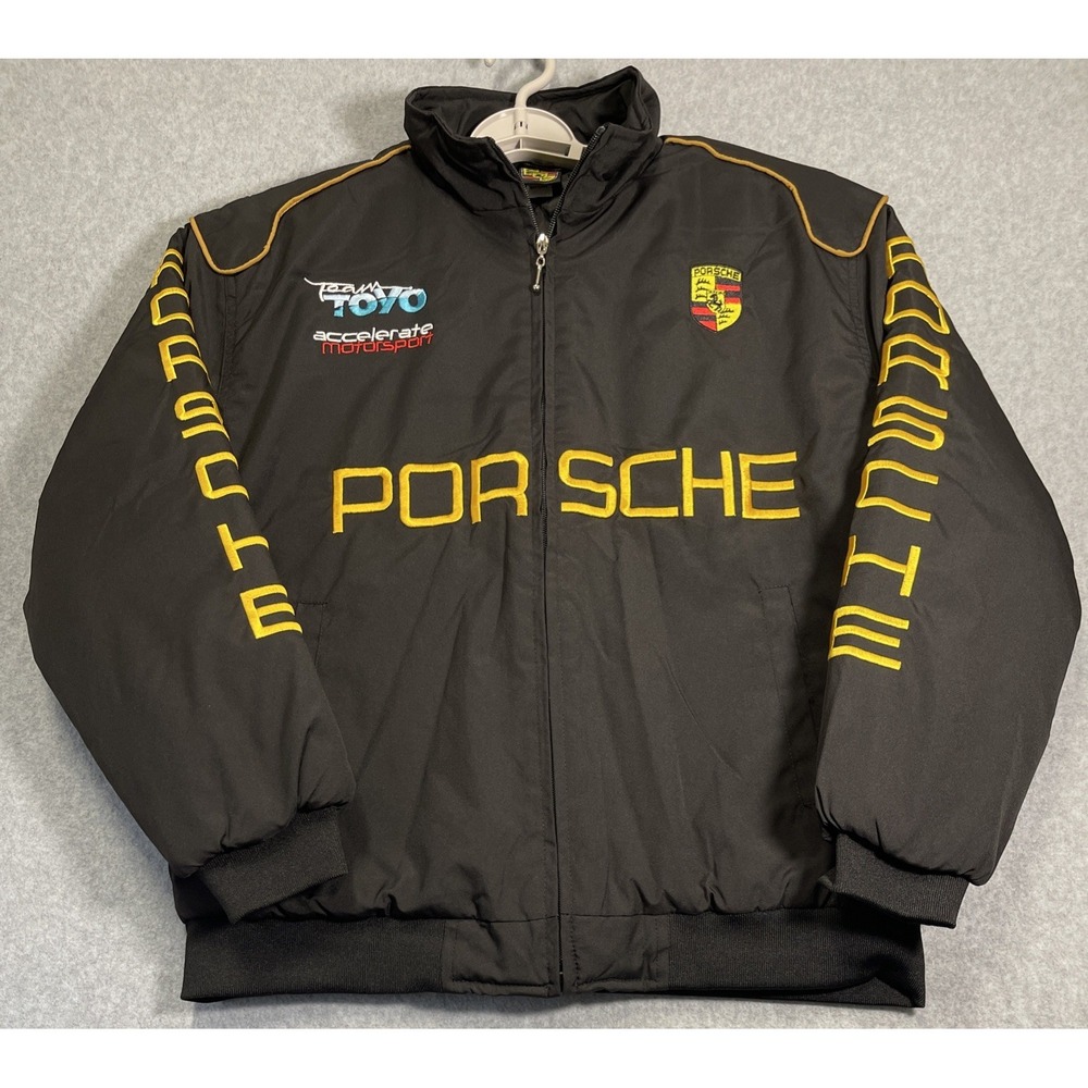 Unisex Adult Racing Black Jacket S Embroidered Patches Cotton Padded Porsche